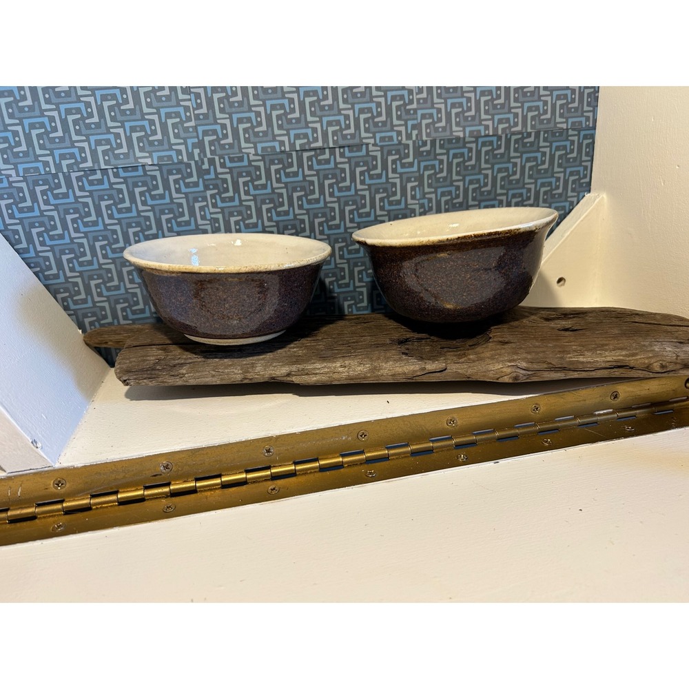 Studio Pottery‎ Handcrafted Speckled Glaze Bowls Set of 2 Signed Artisan Brown